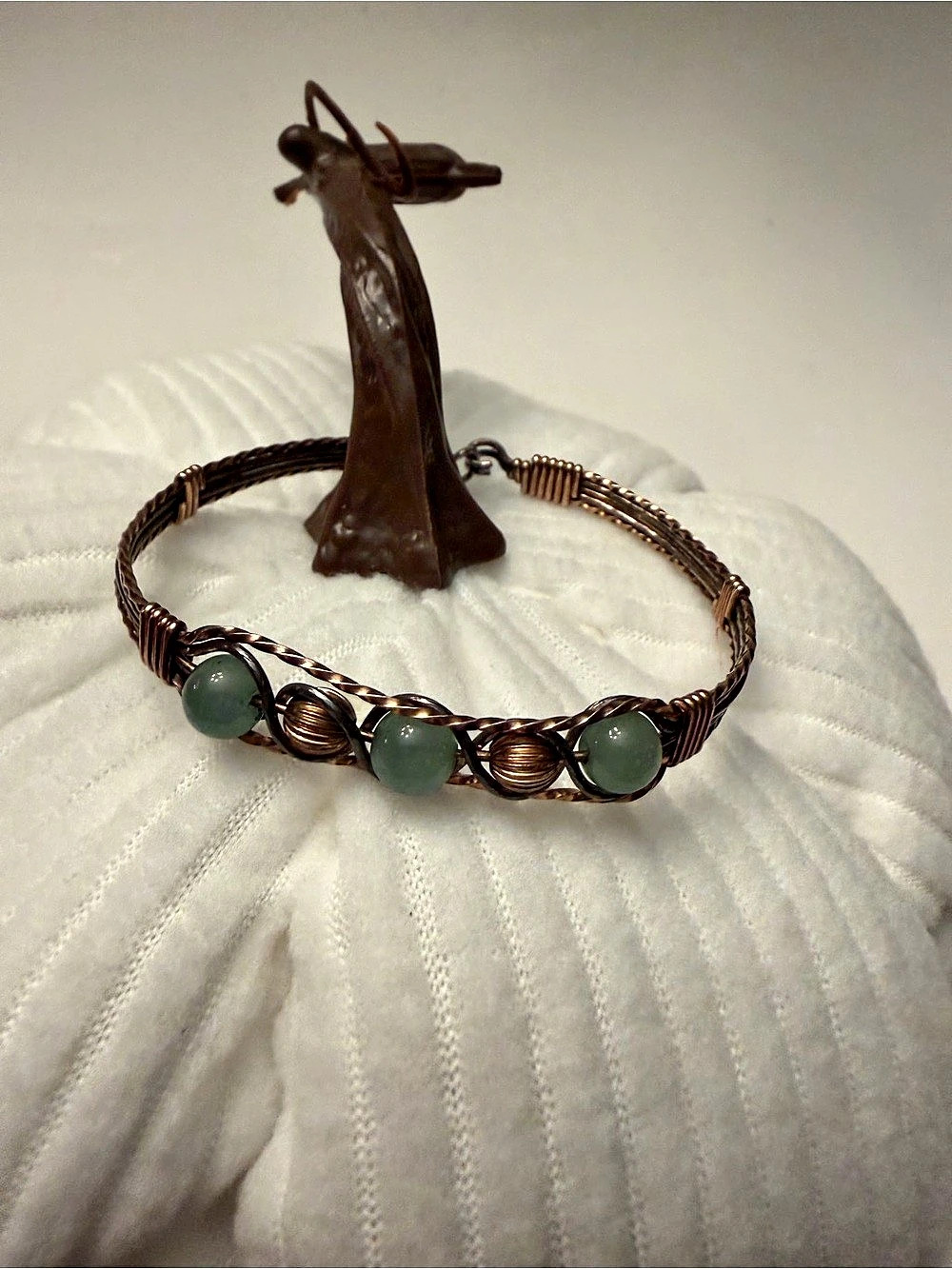 Ronaldo Green & Brown Beaded Wire Bracelet